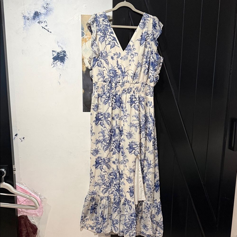 Express Cream Maxi Dress with Blue Floral Print